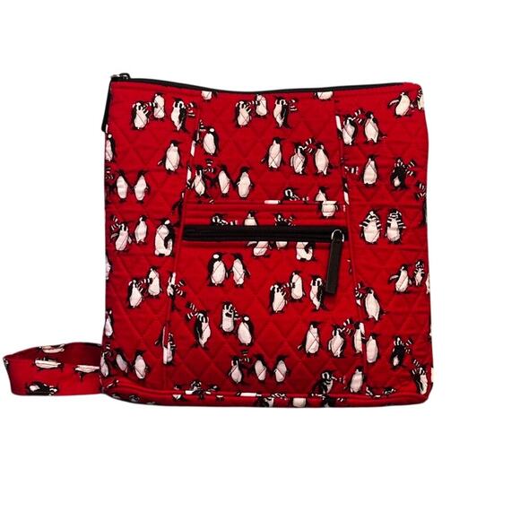 Vera Bradley Handbags - Vera Bradley Playful Penguins Red Quilted Cotton On The Go Crossbody Bag Purse